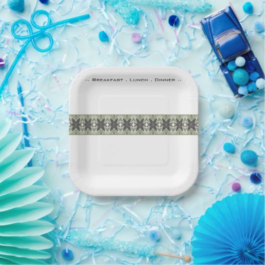 White Grey and Green Square Papieren Bordje (Feest)