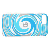 White Grey Blue Swirl Abstract Monogram Case-Mate iPhone Case (Achterkant (Horizontaal))
