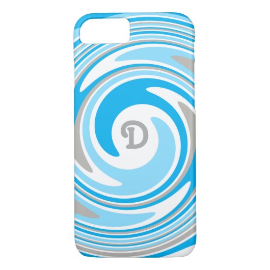 White Grey Blue Swirl Abstract Monogram Case-Mate iPhone Case (Achterkant)