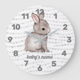 White Grey Bunny Heart Nursery Decor Wall klok