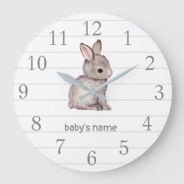 White Grey Bunny Nursery Decor Wall Clock Grote Klok