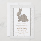 White Grey Burlap Rustic Bunny Easter 1st Birthday Kaart (Voorkant)