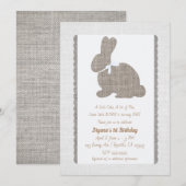 White Grey Burlap Rustic Bunny Easter 1st Birthday Kaart (Voorkant / Achterkant)
