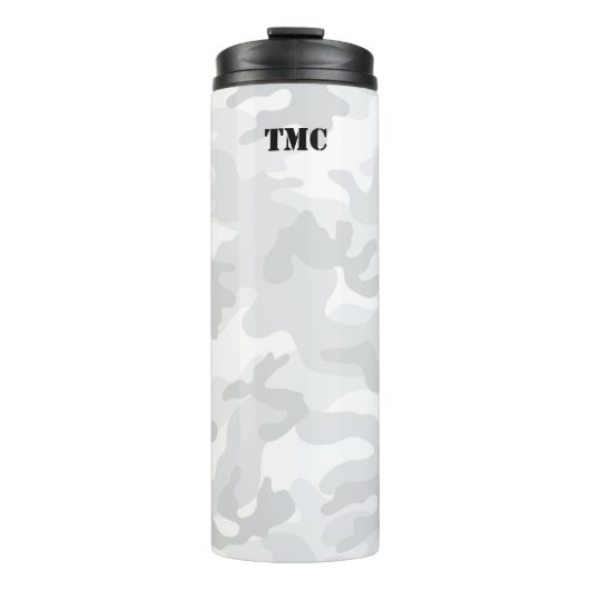 White Grey Camo Black Initialen Sportmod Reis Thermosbeker (Voorkant)