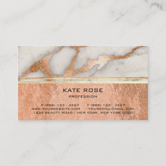 White Grey Carrara Marble Copper Gold Makeup Coral Visitekaartje (Achterkant)