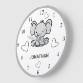 White Grey Cute Elephant Nursery Wall Clock Grote Klok (Hoek)