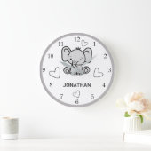 White Grey Cute Elephant Nursery Wall Clock Grote Klok (Huis)