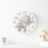 White Grey Elephant Nursery Wall Clock Grote Klok (Huis)