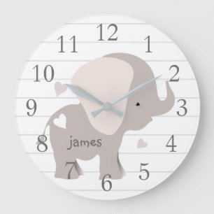 White Grey Elephant Nursery Wall Clock Grote Klok