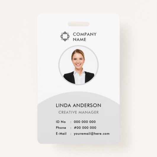 White Grey Employee Photo ID Company Classy Badge (Voorkant)