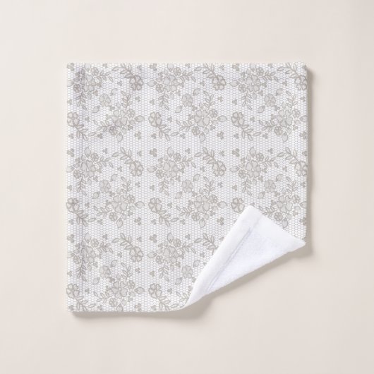 White & Grey Floral Lace Bad Handdoek (Wasdoekje)
