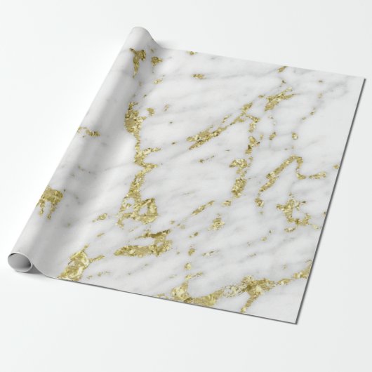 White Grey Gold Glitter Carrara Marble Stone Lux Cadeaupapier (Uitgerold)