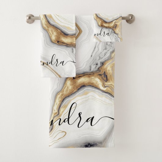 White Grey Gold Marble Elegant Modern Glam Bad Handdoek (Insitu)
