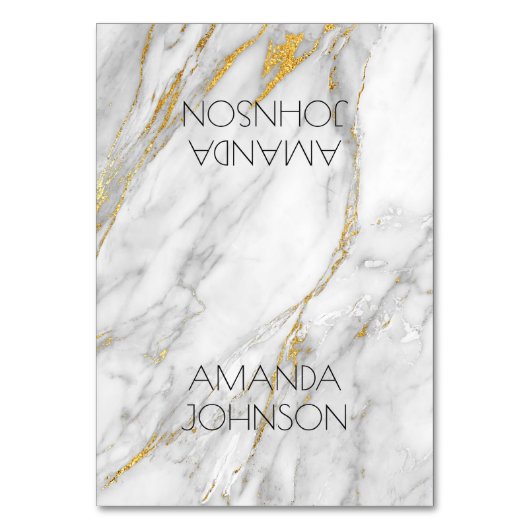 White Grey Gold Marble Table Kaart Name Vip (Voorkant)