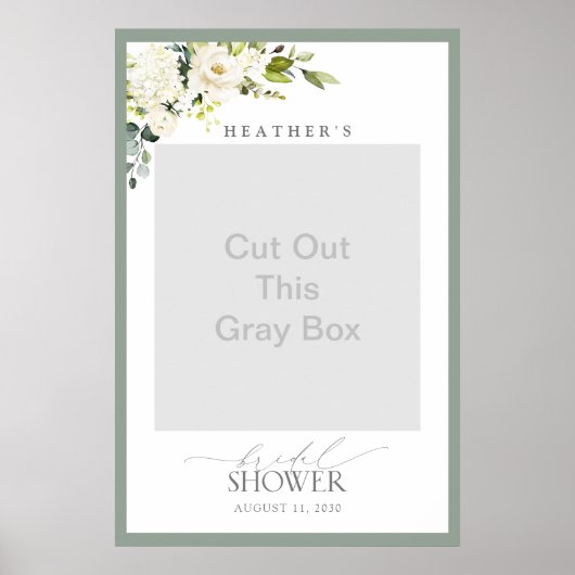 White Grey Green Floral Vrijgezellenfeest Foto Boo Poster (Voorkant)