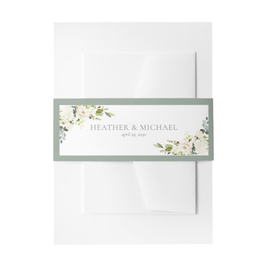 White Grey Green Floral Waterverf Wedding Invitat Uitnodigingen Wikkel (Voorkant Voorbeeld)