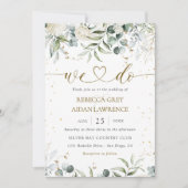 White Grey Green Floral Waterverf Wedding Kaart (Voorkant)
