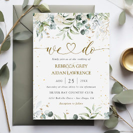 White Grey Green Floral Waterverf Wedding Kaart