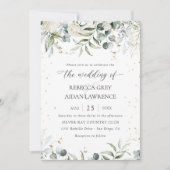 White Grey Green Floral Waterverf Wedding Kaart (Voorkant)