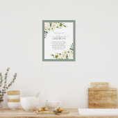 White Grey Green Floral Waterverf zonder stopconta Poster (Keuken)