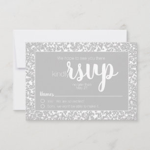 White Grey Informal Diamond Glitter Wedding RSVP
