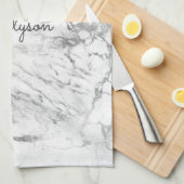 White & Grey Marble DIY Dark Grey Name of Monogram Theedoek (Quarter Fold)
