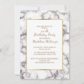 White Grey Marble Gold Trim Birthday Party Invite Kaart (Voorkant)
