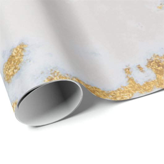 White Grey Marble Golden Shiny Metallic Bright Cadeaupapier (Rol Hoek)