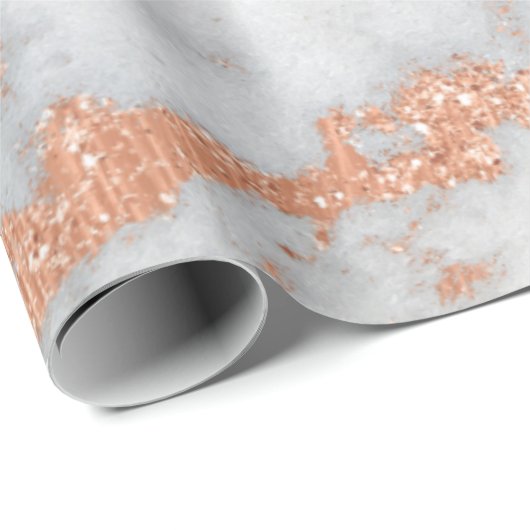 White Grey Marble Roos Gold Gold Shiny Copper Lux Cadeaupapier (Rol Hoek)