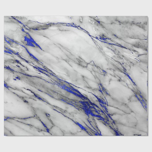 White Grey Marble Shiny Blue Navy Brushes Cadeaupapier (Vlak)