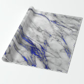 White Grey Marble Shiny Blue Navy Brushes Cadeaupapier (Uitgerold)