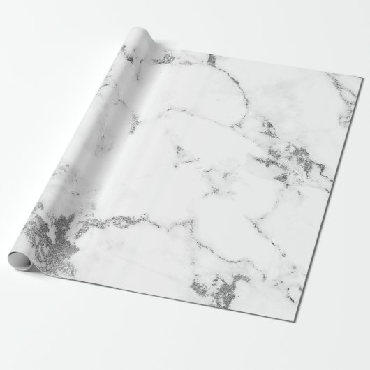 White Grey Marble Silver Carrara Stone Abstarct Cadeaupapier (Uitgerold)