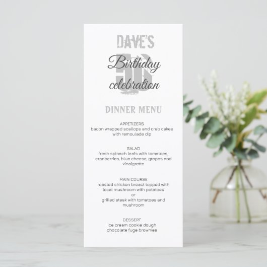 White Grey Minimalist 50th Any Birthday Party Menu (Staand voorkant)