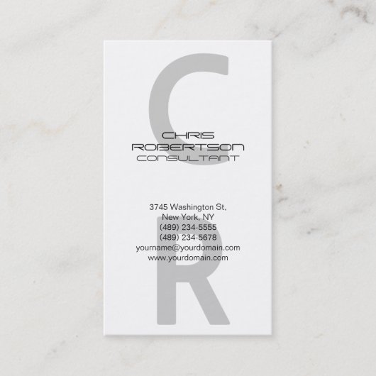 White Grey Monogram Attractive Charm Visitekaartje (Voorkant)