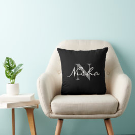 White Grey Monogram Name Black Kussen