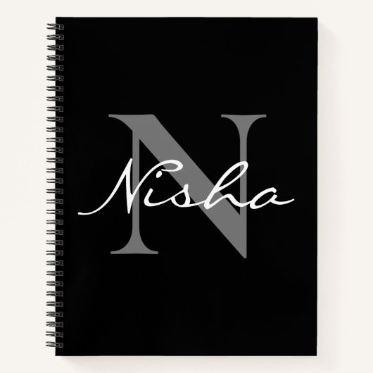 White Grey Monogram Name Notitieboek (Voorkant)