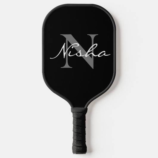 White Grey Monogram Name Pickleball Paddle (Voorkant)