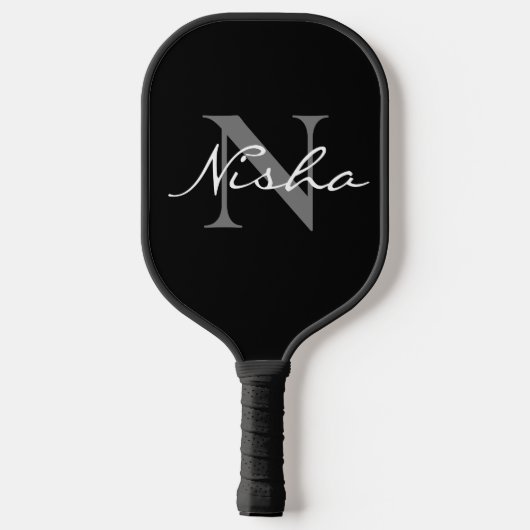 White Grey Monogram Name Pickleball Paddle (Achterkant)
