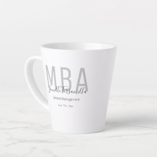 White Grey Name MBA Afstuderen Latte Mok (Linkerhoek)