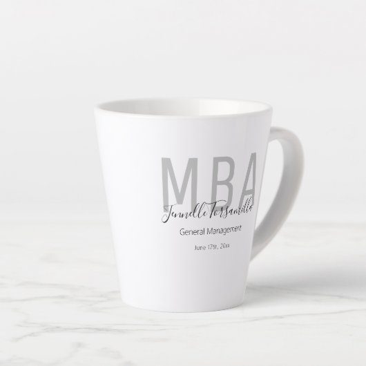 White Grey Name MBA Afstuderen Latte Mok (Rechterhoek)