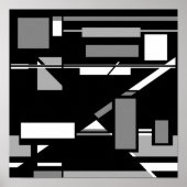 White Grey on Black MCM Kijk Geometric Abstract Poster (Voorkant)