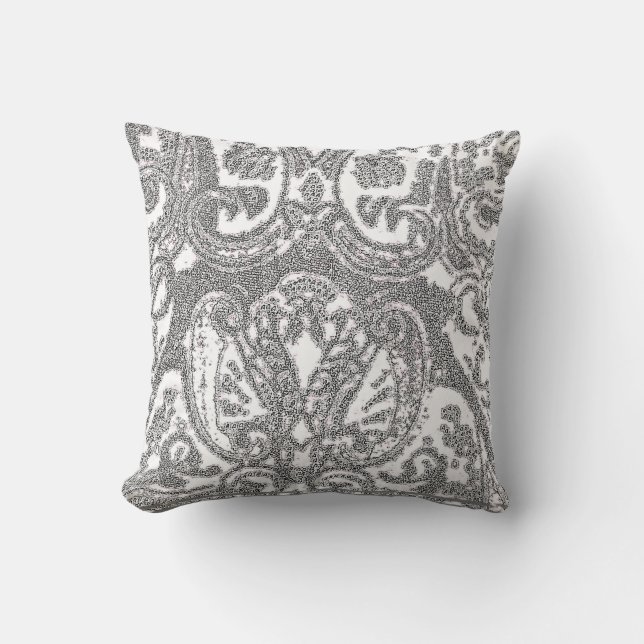 White Grey Paisley Sierkussen/Coussin Kussen (Voorkant)