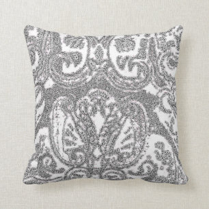 White Grey Paisley Sierkussen/Coussin Kussen