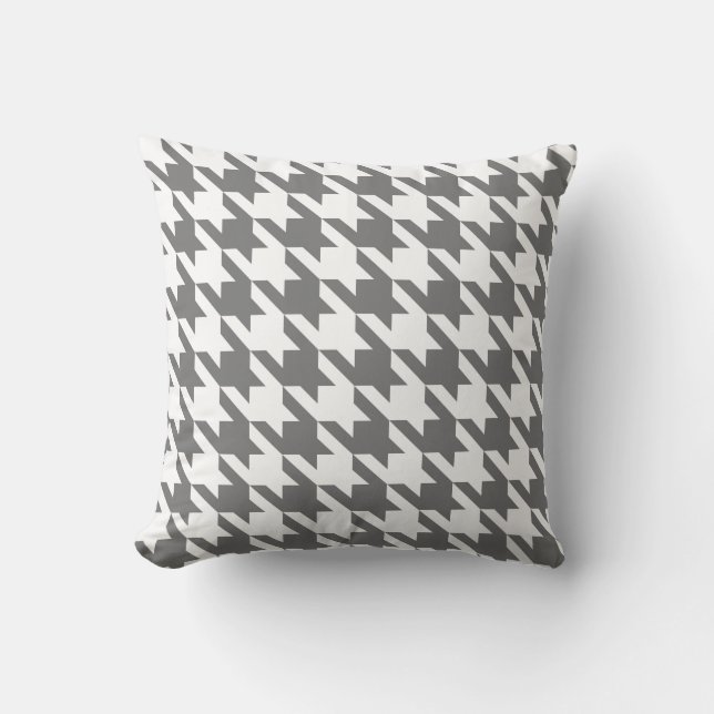 White Grey Pied De Poule Houndstooth Kussen (Voorkant)