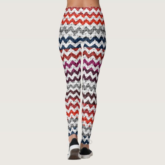 White Grey Red Chevron Pattern Burlap Kijk Leggings (Achterkant)