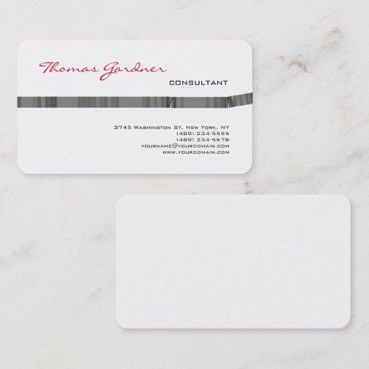 White Grey Red Handwrite Plain Modern minimalist Visitekaartje (Voorkant / Achterkant)
