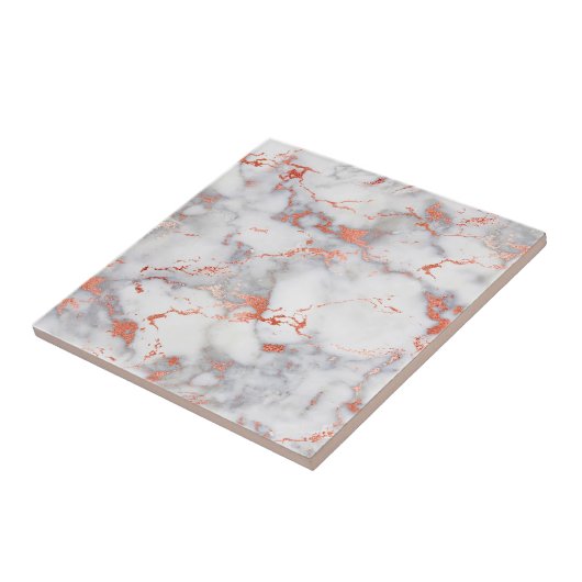 White Grey Roos Gold Marble Trendy Decorative Tegeltje (Zijkant)