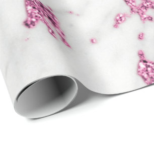 White Grey Roos Roze Glitter Carrara Marble Stone Cadeaupapier