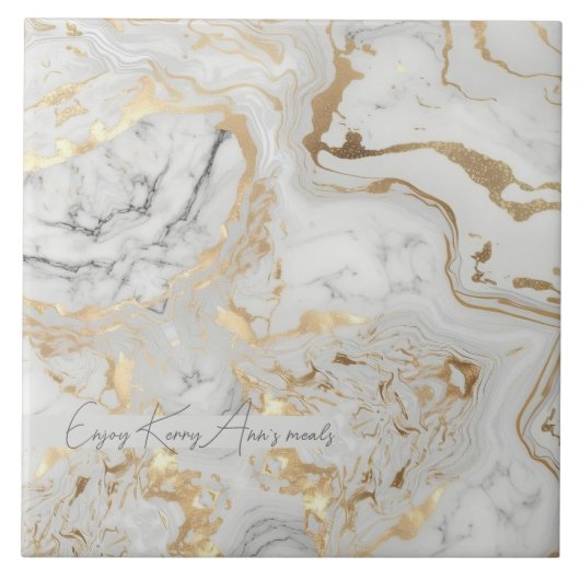 White Grey Sand faux golden Marble texture custom Tegeltje (Voorkant)