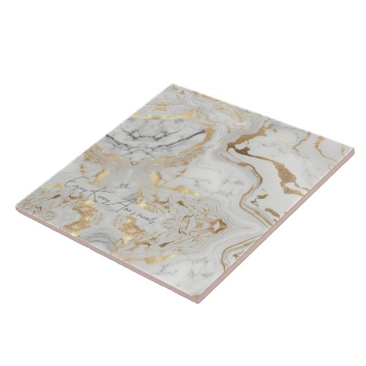 White Grey Sand faux golden Marble texture custom Tegeltje (Zijkant)